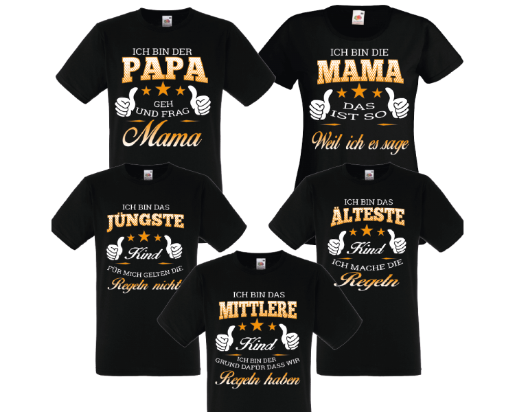 Familienshirts 5er T-Shirt Set schwarz - Regeln der Familie Baby & Familie  75,00 €
