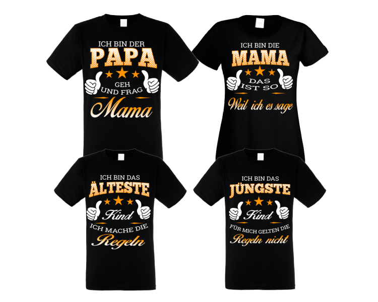 Familienshirts 4er T-Shirt Set schwarz - Regeln der Familie Baby & Familie  65,00 €