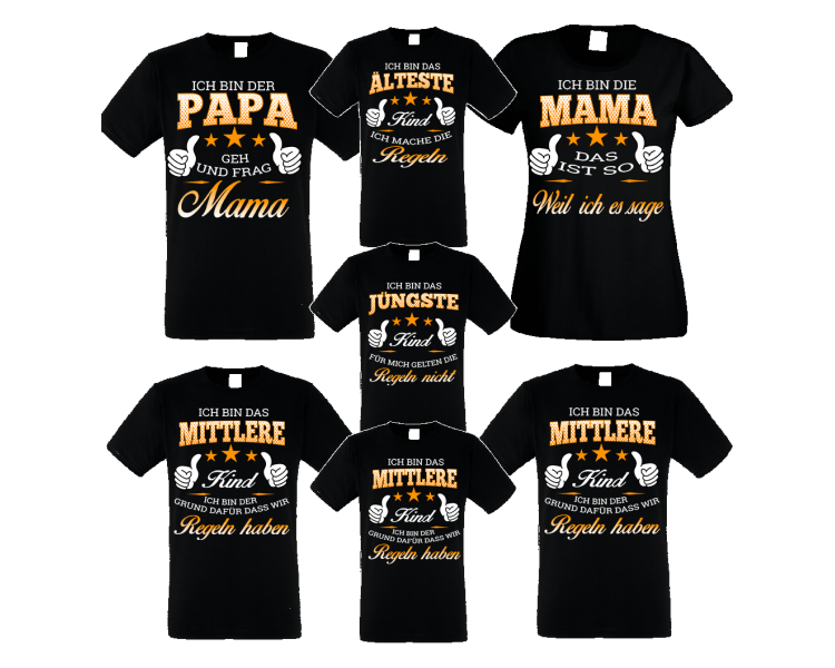 Familienshirts 7er T-Shirt Set schwarz - Regeln der Familie Baby & Familie  89,00 €