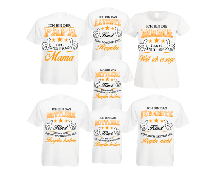 Familienshirts 7er T-Shirt Set weiss - Regeln der Famil Baby & Familie  80,00 €